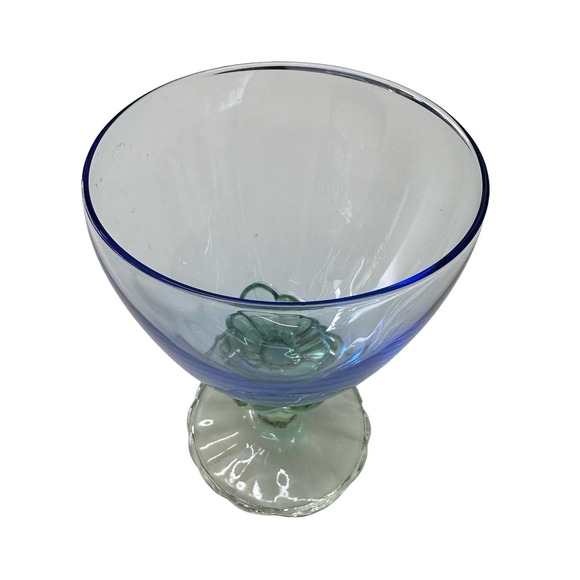 Bormioli Rocco Bahia Pattern Crystal Champagne Goblet Glass Stem Green Blue - Picture 2 of 9